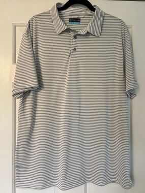 PGA Tour Men’s White Polo with Thin Black Stripes